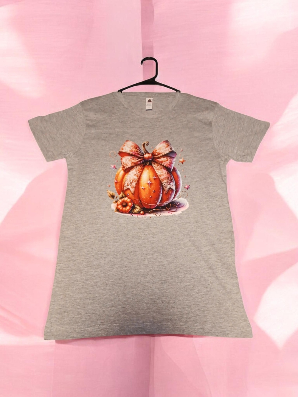 Size Small Gray T-Shirt with Orange Pumpkin Graphic